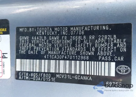 2007 Toyota Camry Solara Se V6 from USA, damaged, VIN 4T1CA30P47U112968